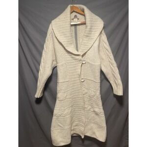 Tamdam Cream Wool/Alpaca Cable Knit Shawl Collar Cardigan